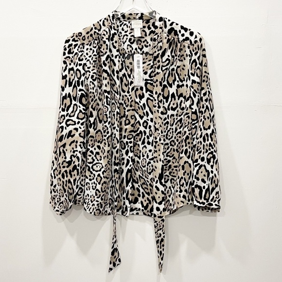 Chico’s Playful Animal Bow Blouse Pattern Woven Top Long Sleeve - Picture 2 of 13